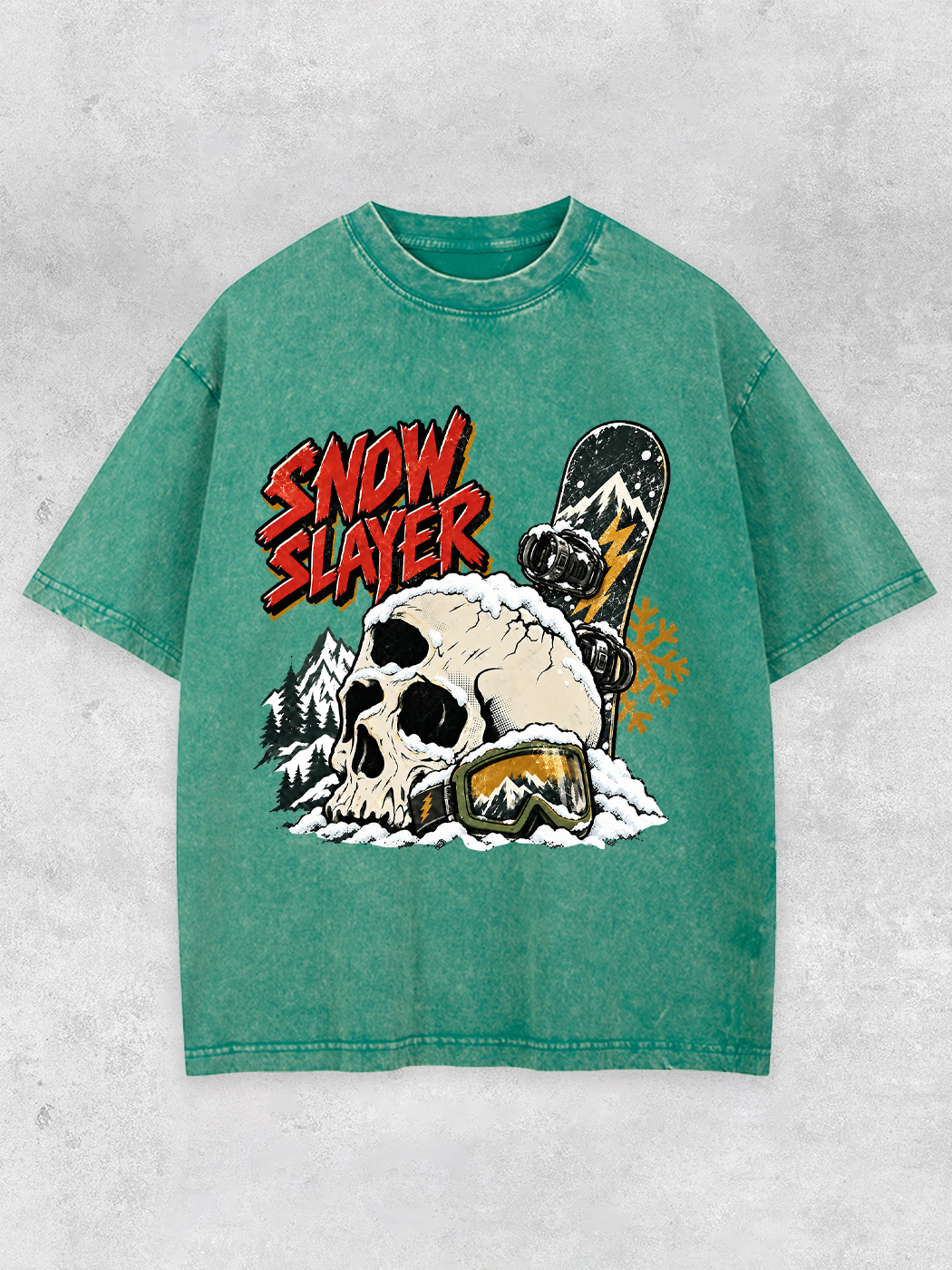 Grinram Snow Slayer Skull Snowboard Washed T-Shirt