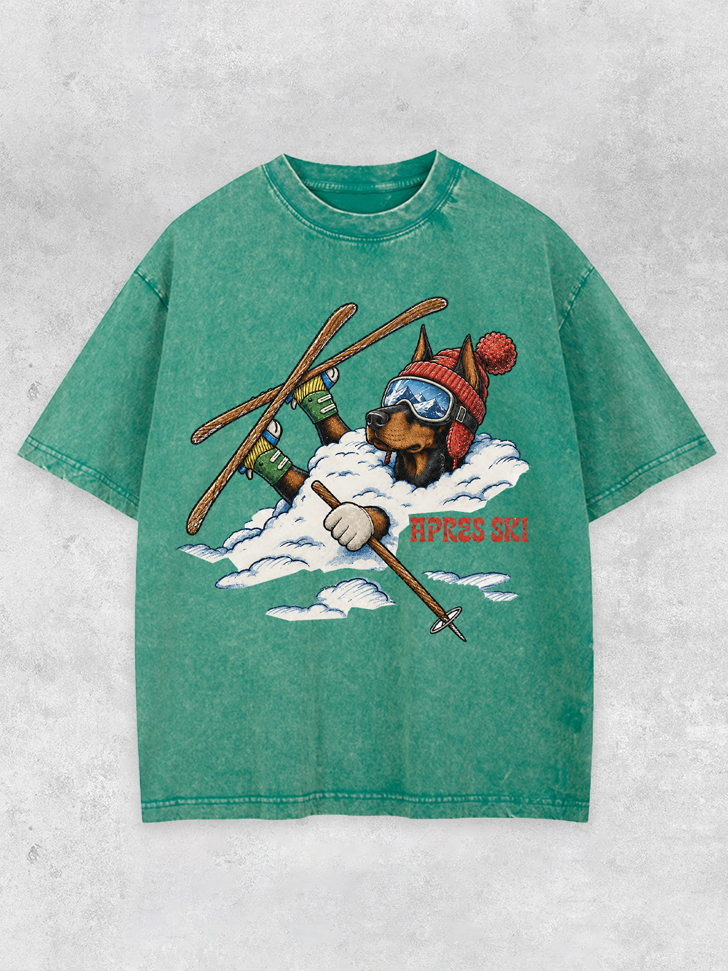Grinram Apres Ski Doberman Dog Washed T-Shirt