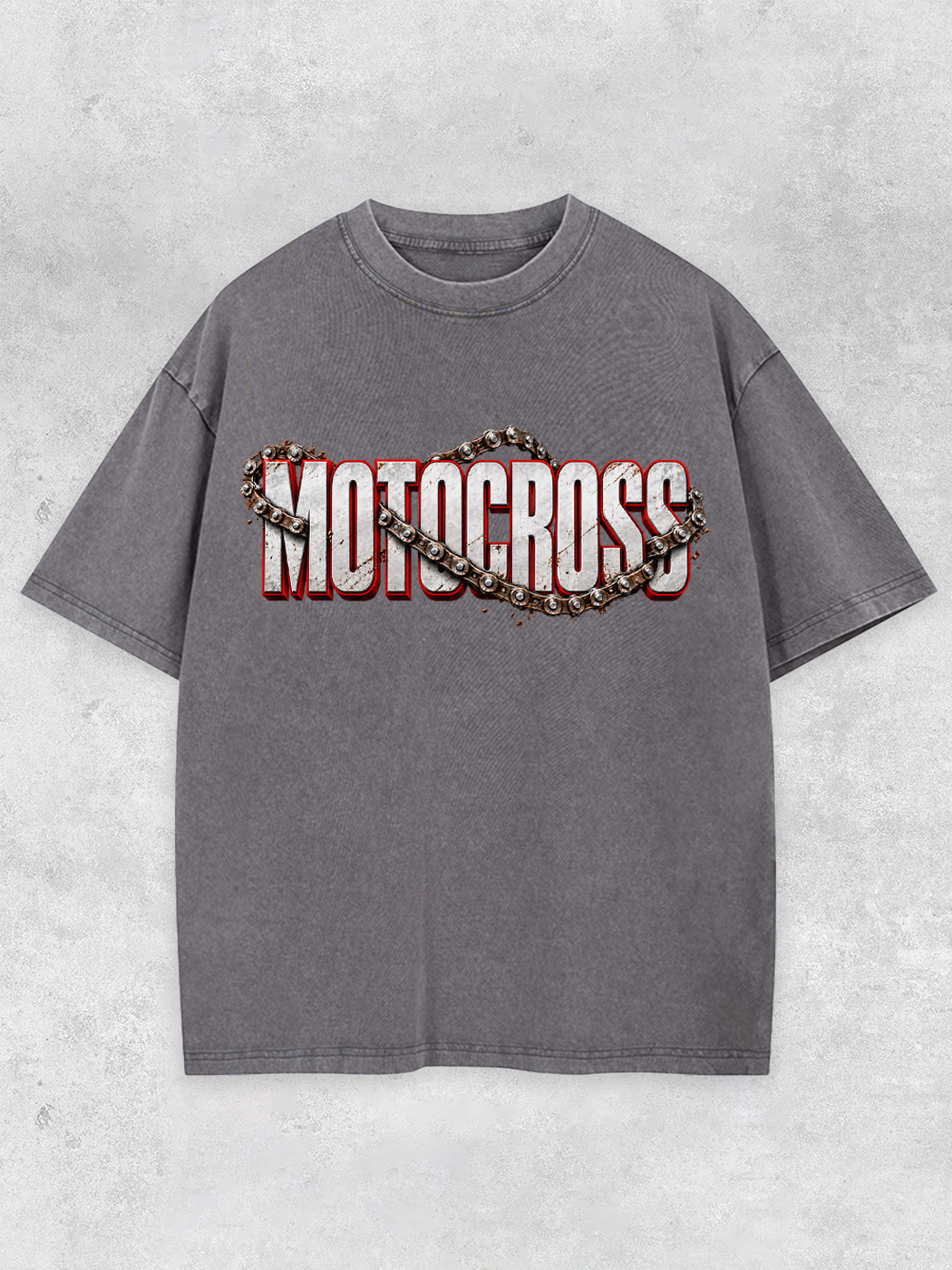 Grinram Retro Motocross Metal Chain Motorcycle Washed T-Shirt