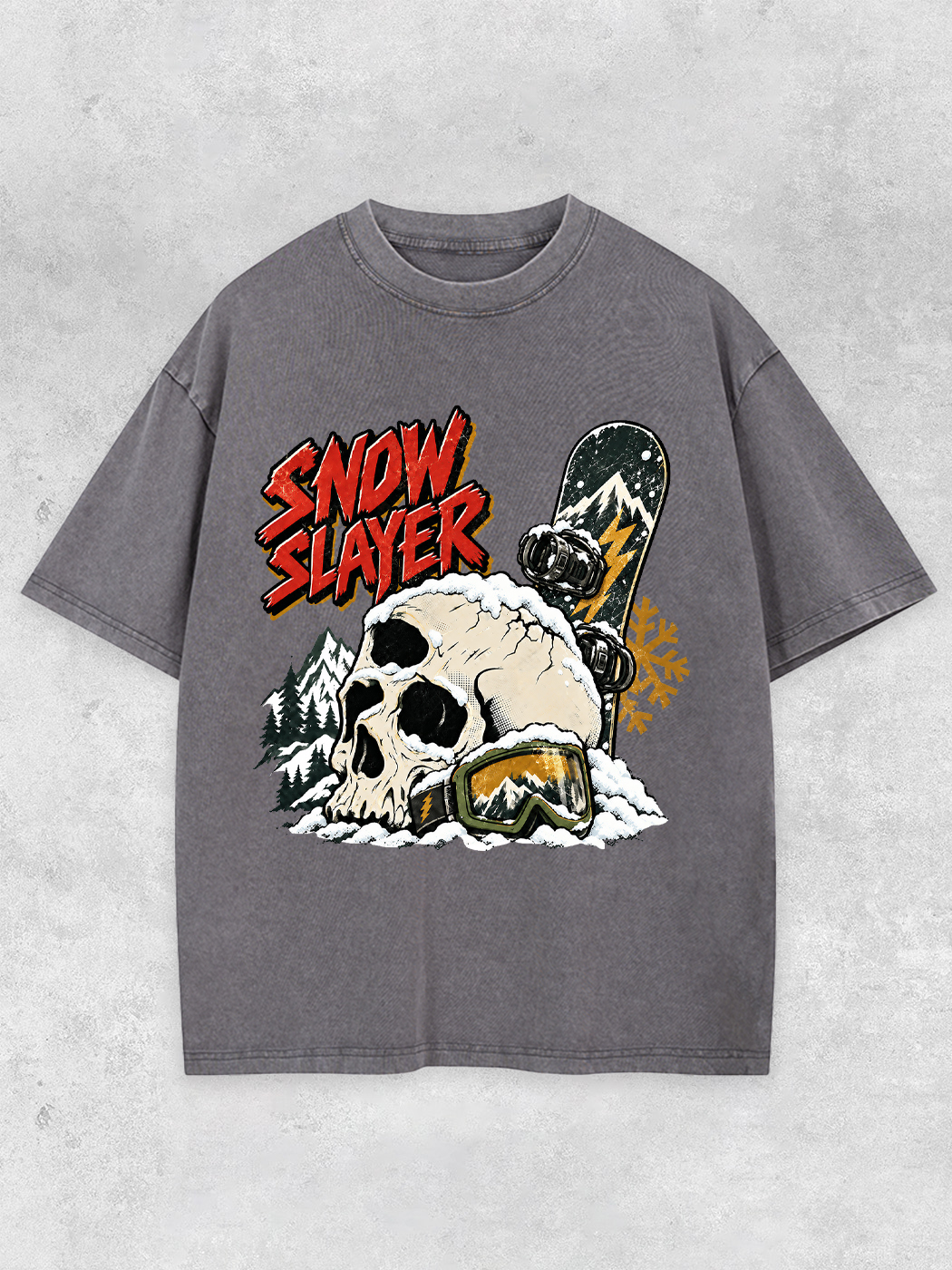Grinram Snow Slayer Skull Snowboard Washed T-Shirt