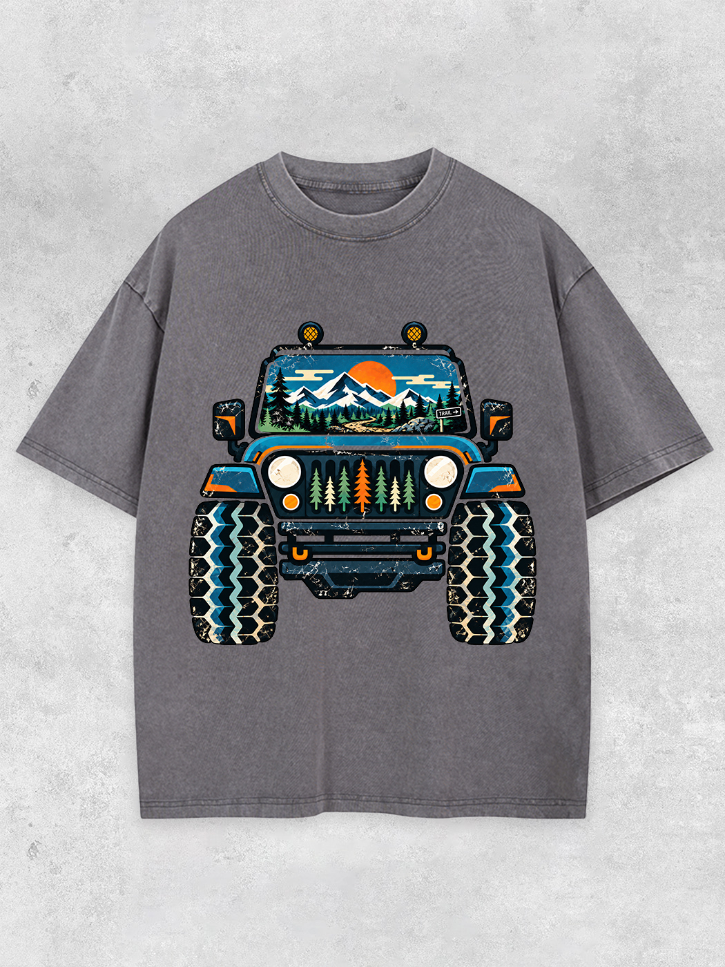 Grinram Jeep Mountain Forest Sunset Washed T-Shirt