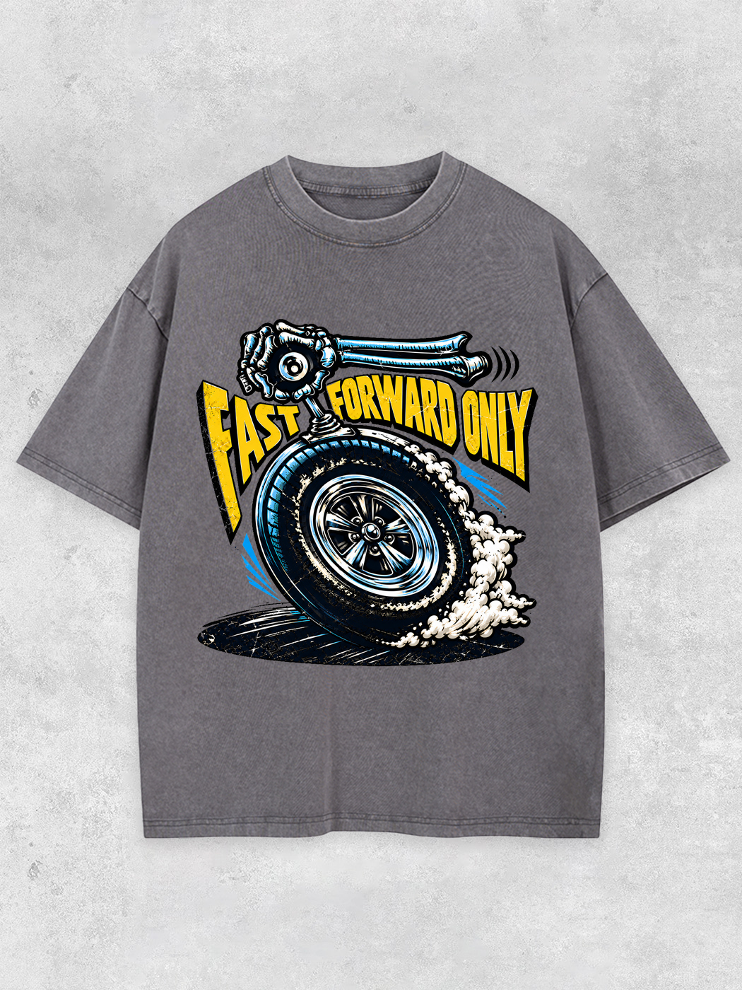 Grinram Fast Forward Only Skeleton Tire Washed T-Shirt