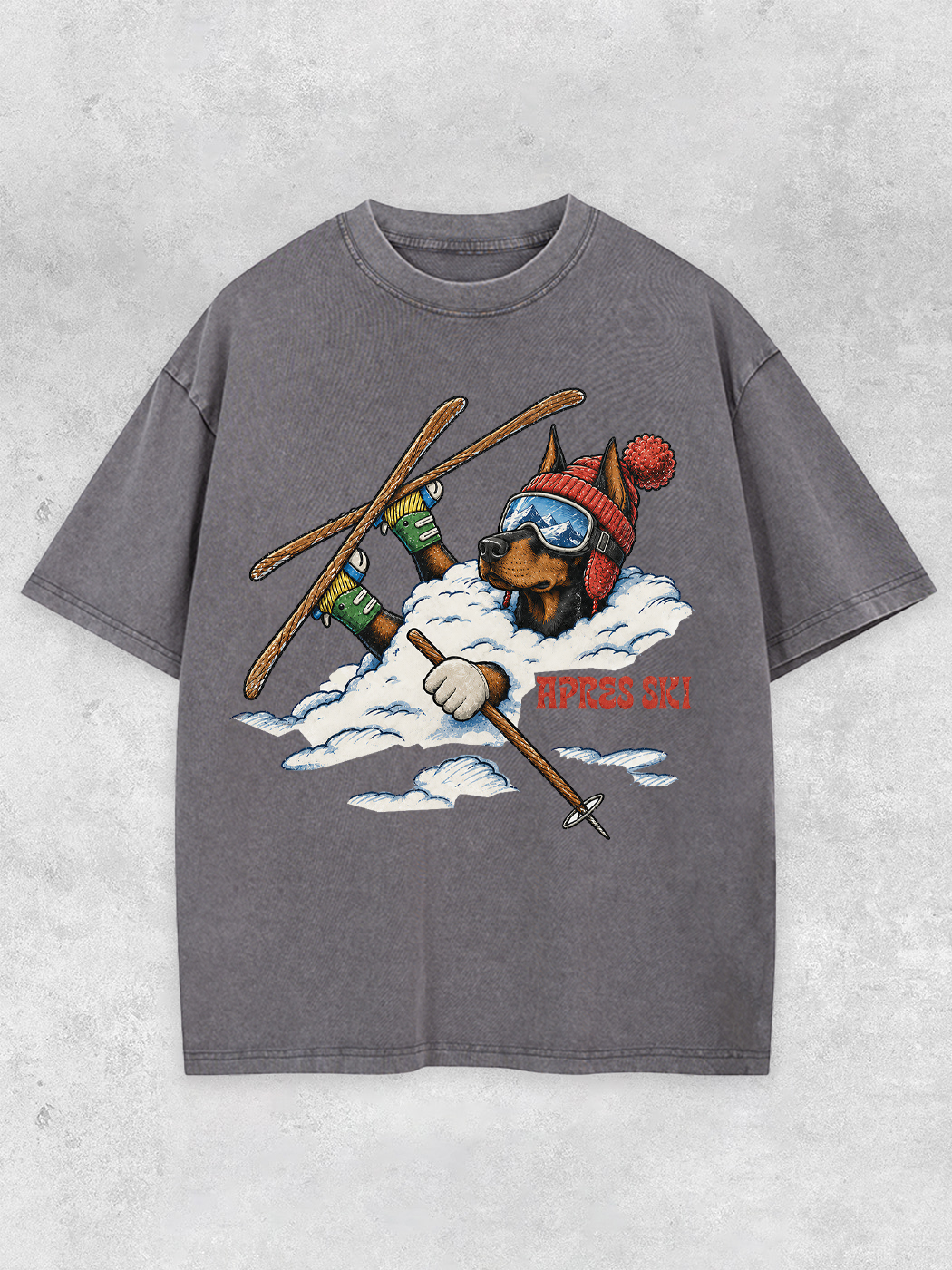 Grinram Apres Ski Doberman Dog Washed T-Shirt