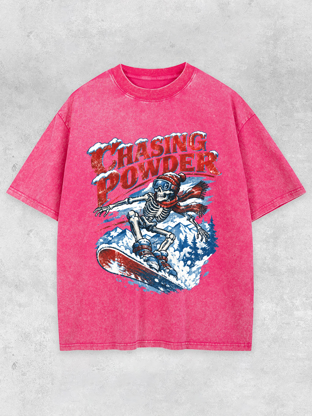 Grinram Chasing Powder Skull Snowborad Washed T-Shirt