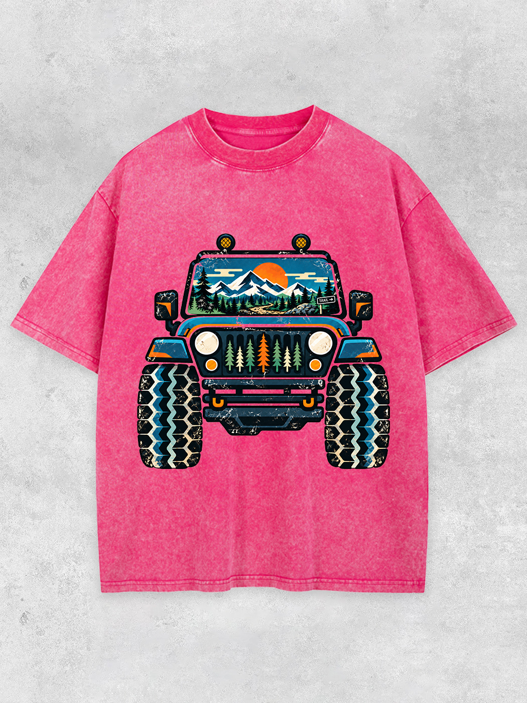 Grinram Jeep Mountain Forest Sunset Washed T-Shirt