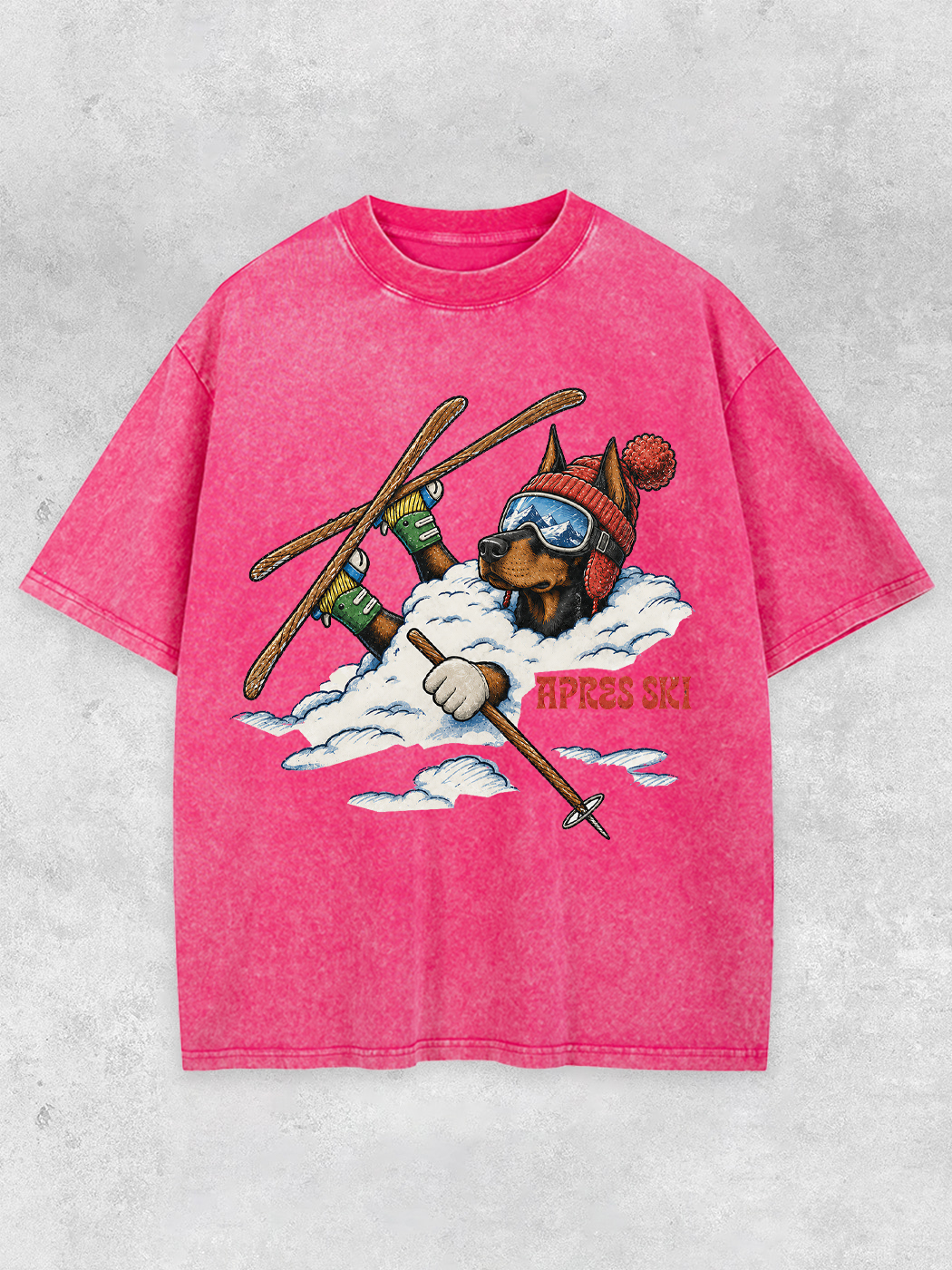 Grinram Apres Ski Doberman Dog Washed T-Shirt