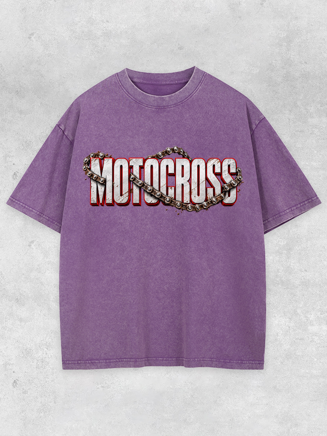 Grinram Retro Motocross Metal Chain Motorcycle Washed T-Shirt
