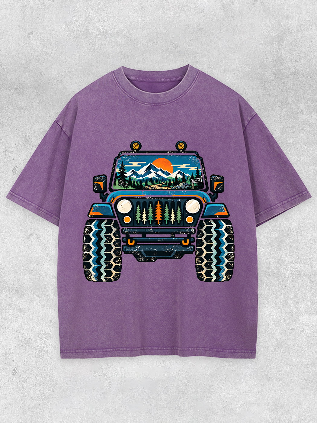 Grinram Jeep Mountain Forest Sunset Washed T-Shirt
