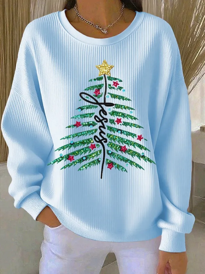 Women's casual Christmas Jesus Christmas tree sweatshirt