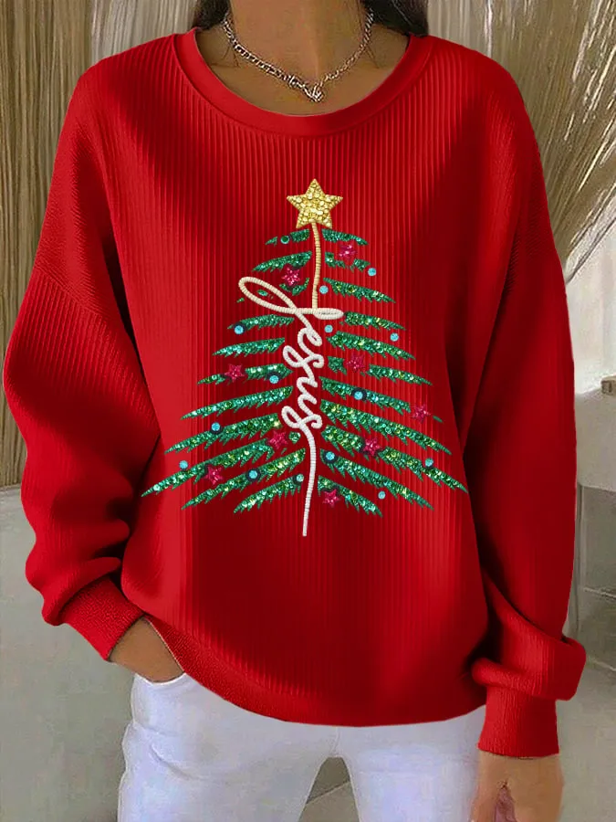 Women's casual Christmas Jesus Christmas tree sweatshirt