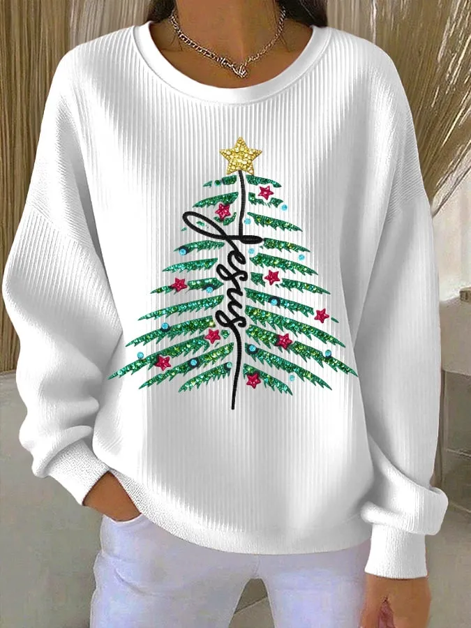 Women's casual Christmas Jesus Christmas tree sweatshirt