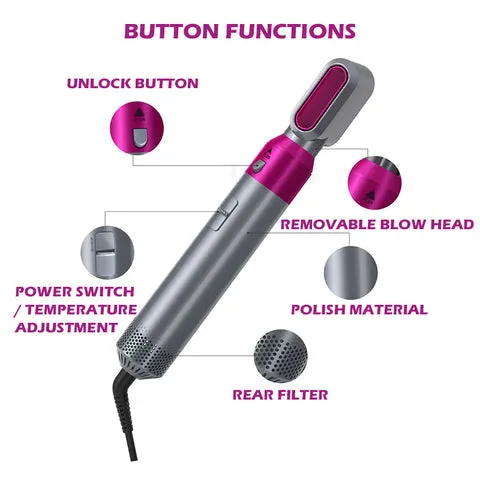 🎁[Gift]5-In-1 Air Styler Brush - Hair Straightening Airflow Curler Kit with Detachable Brushes - Pink