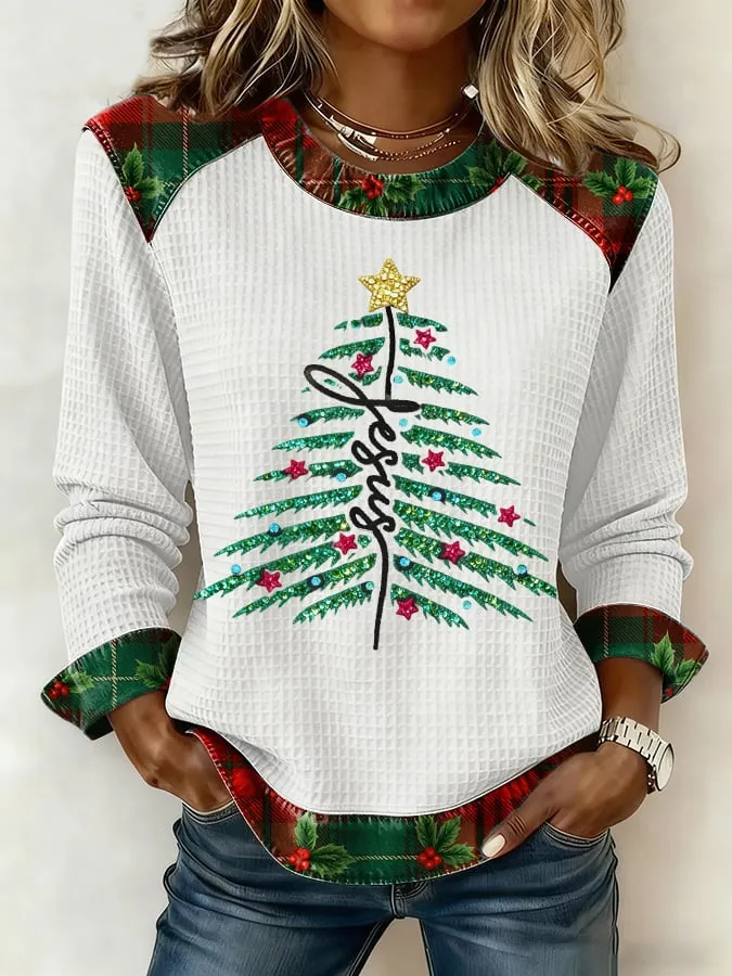 Women's Casual Christmas Faith Waffle Top