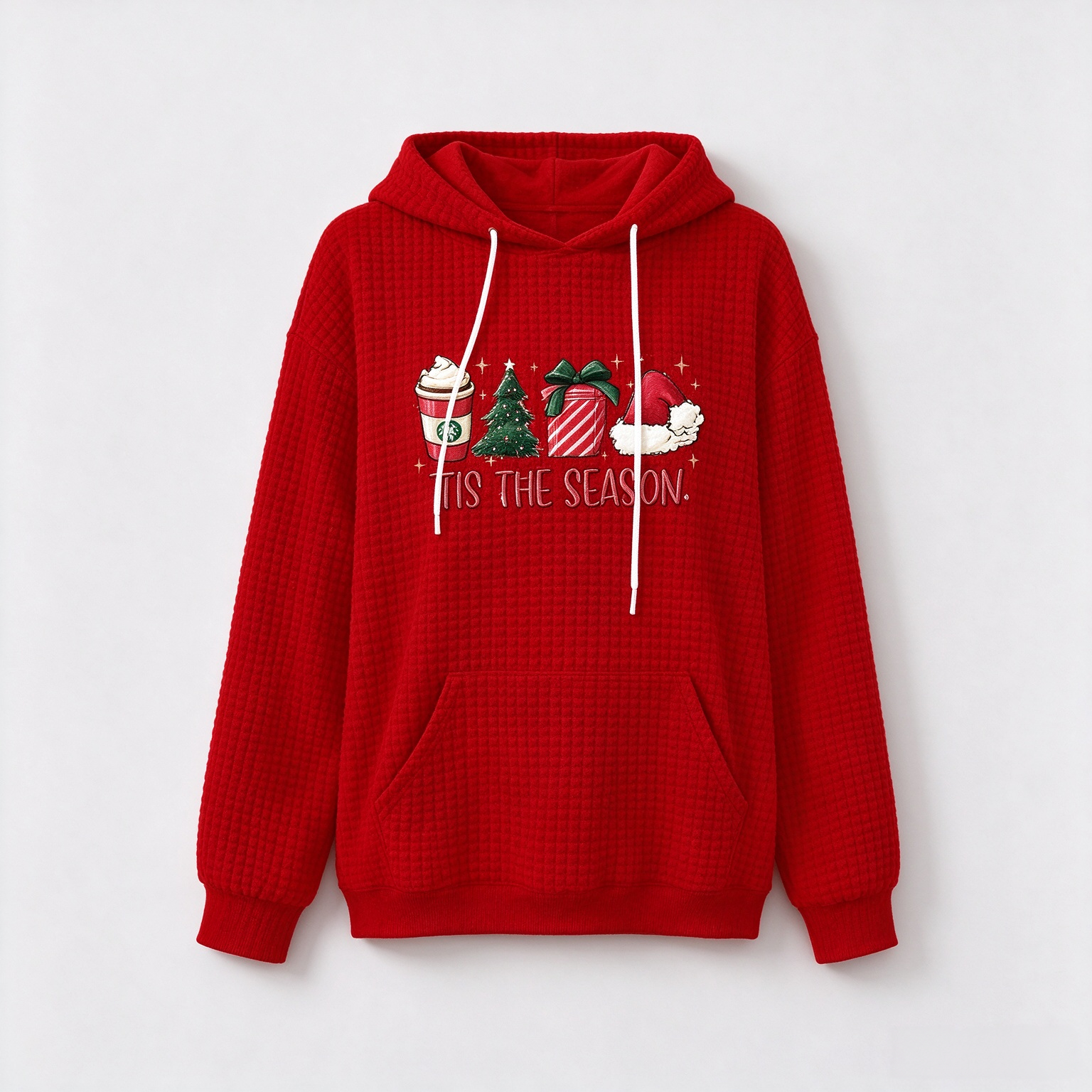 Christmas Graphic Waffle Hoodie for Women