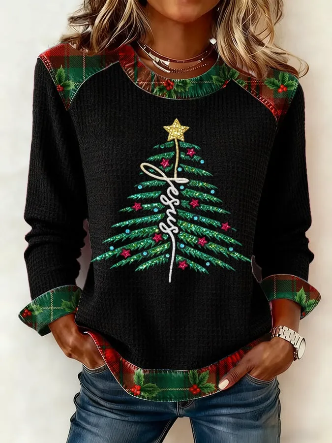 Women's Casual Christmas Faith Waffle Top