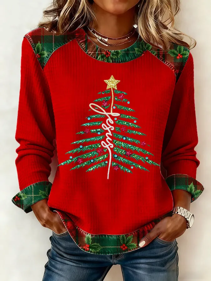 Women's Casual Christmas Faith Waffle Top