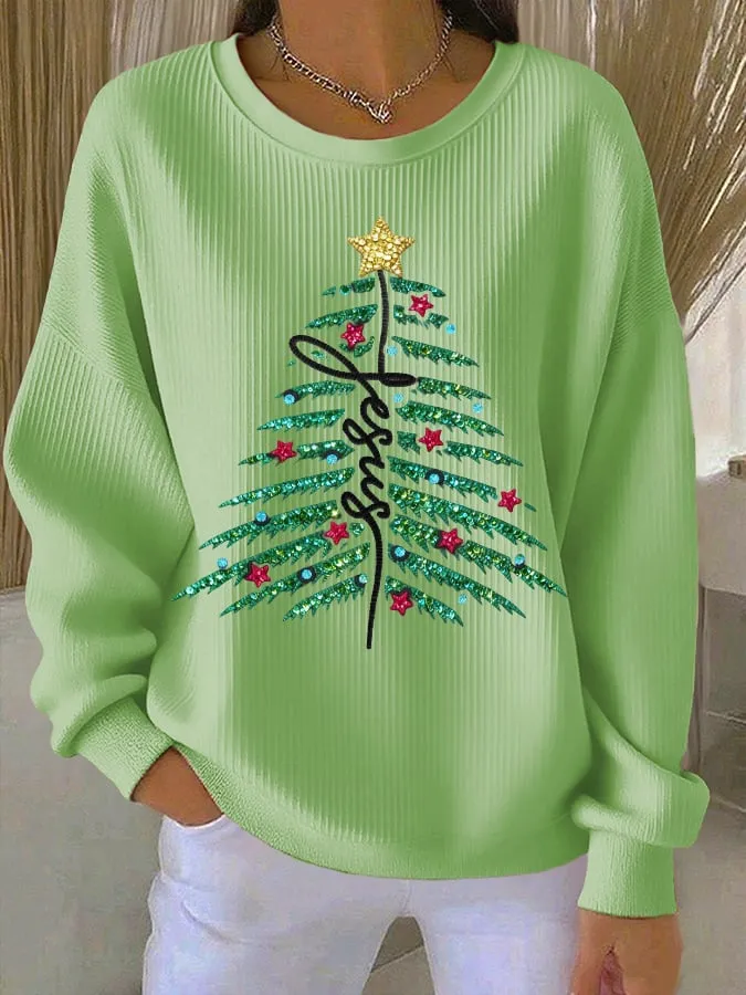 Women's casual Christmas Jesus Christmas tree sweatshirt
