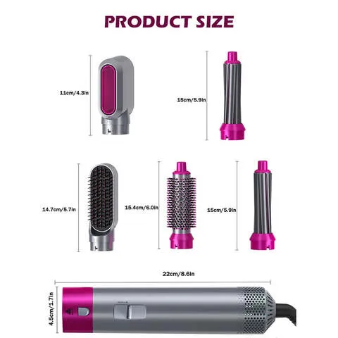 🎁[Gift]5-In-1 Air Styler Brush - Hair Straightening Airflow Curler Kit with Detachable Brushes - Pink