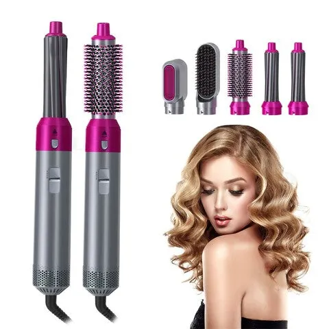 🎁[Gift]5-In-1 Air Styler Brush - Hair Straightening Airflow Curler Kit with Detachable Brushes - Pink