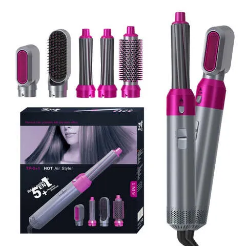 🎁[Gift]5-In-1 Air Styler Brush - Hair Straightening Airflow Curler Kit with Detachable Brushes - Pink