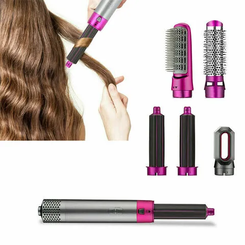 🎁[Gift]5-In-1 Air Styler Brush - Hair Straightening Airflow Curler Kit with Detachable Brushes - Pink