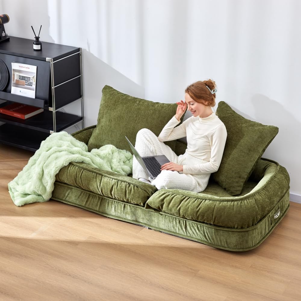 Foldable Lazy Sofa Bed Floor Chair - Adjustable Human Dog Bed for Adults Kids Floor Seats - Cozy Small Couch for Home Living Room(Blue)