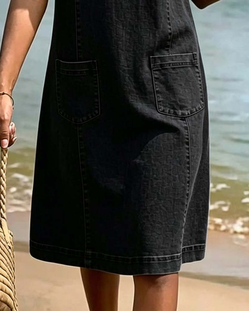 Relaxed Sheath Pocket Small V-Neck Dress