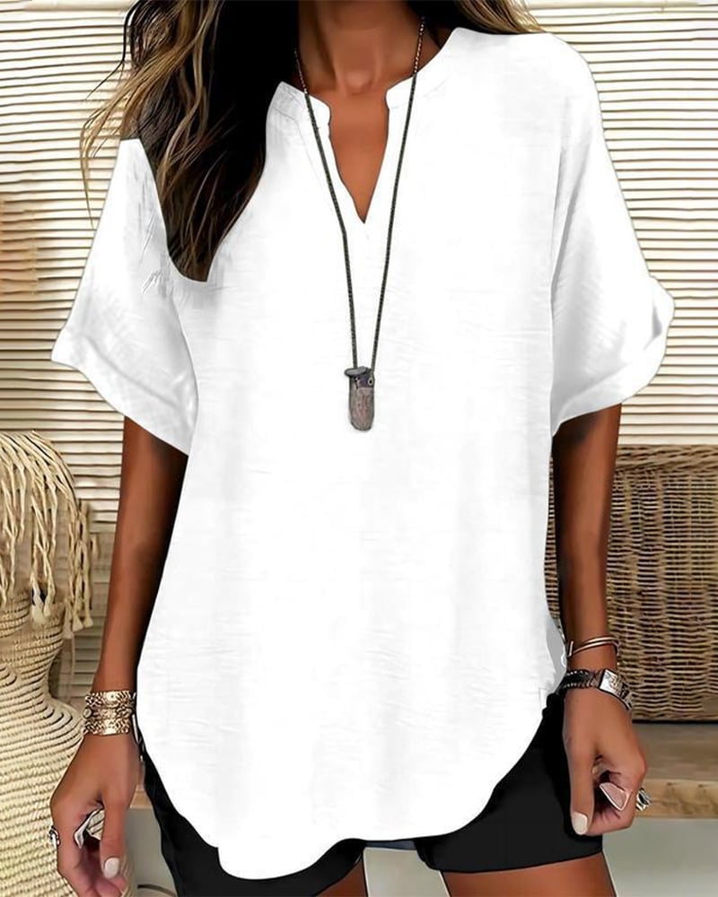 Loose Solid Color Women's Casual Blouse - White