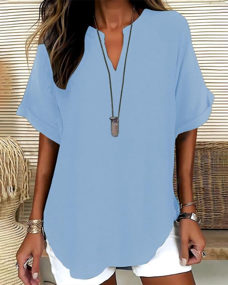 Loose Solid Color Women's Casual Blouse - Sky Blue
