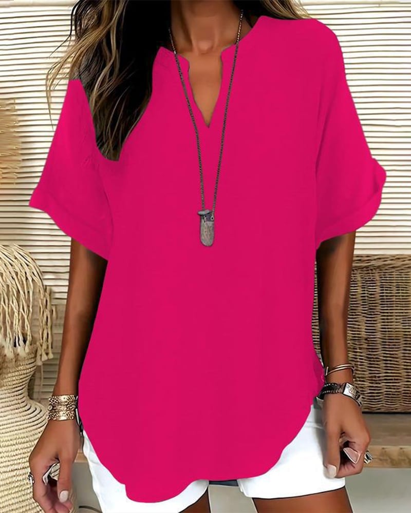 Loose Solid Color Women's Casual Blouse - Fuchsia