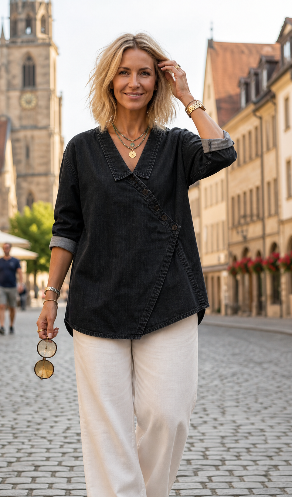 50% OFF Diagonal Button Lapel Blouse – Elegant Office Look, No Cling Fit