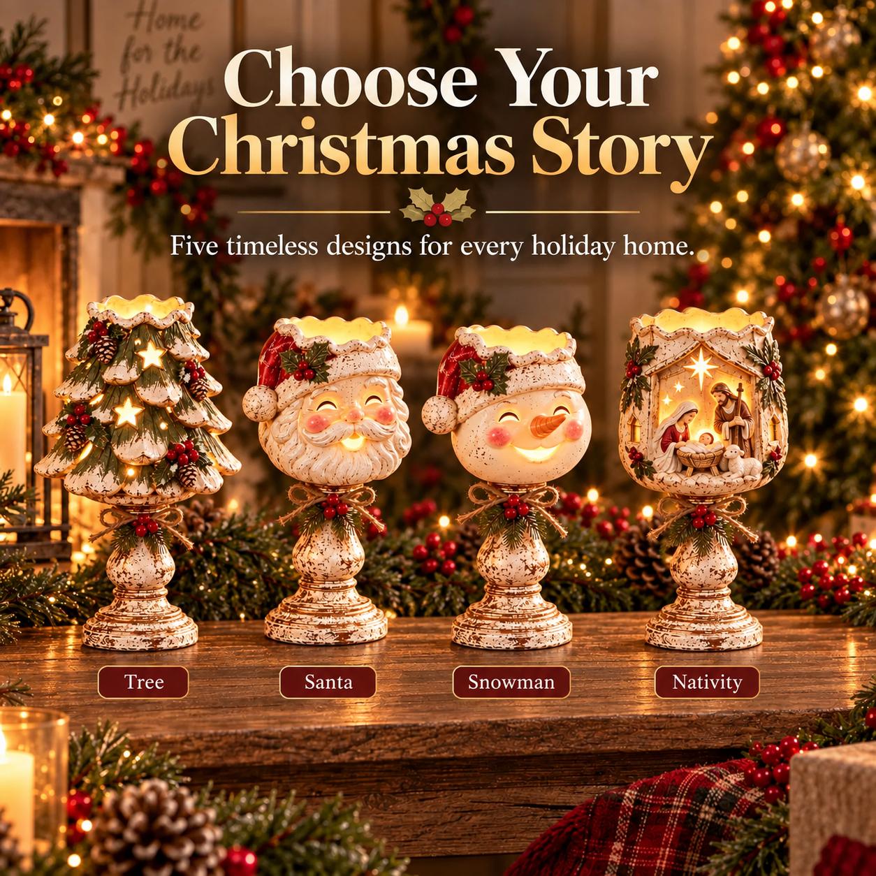 Christmas Heirloom Glow Candle Holder Collection
