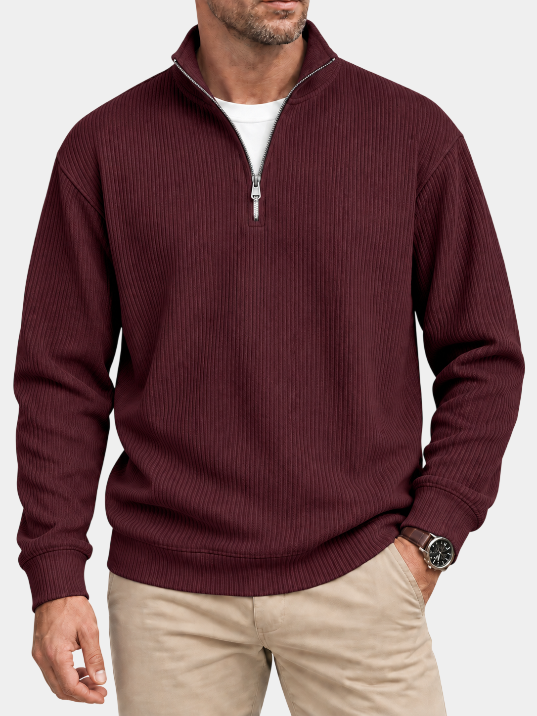 Men’s Textured Quarter-Zip Sweater – Easy Everyday Style