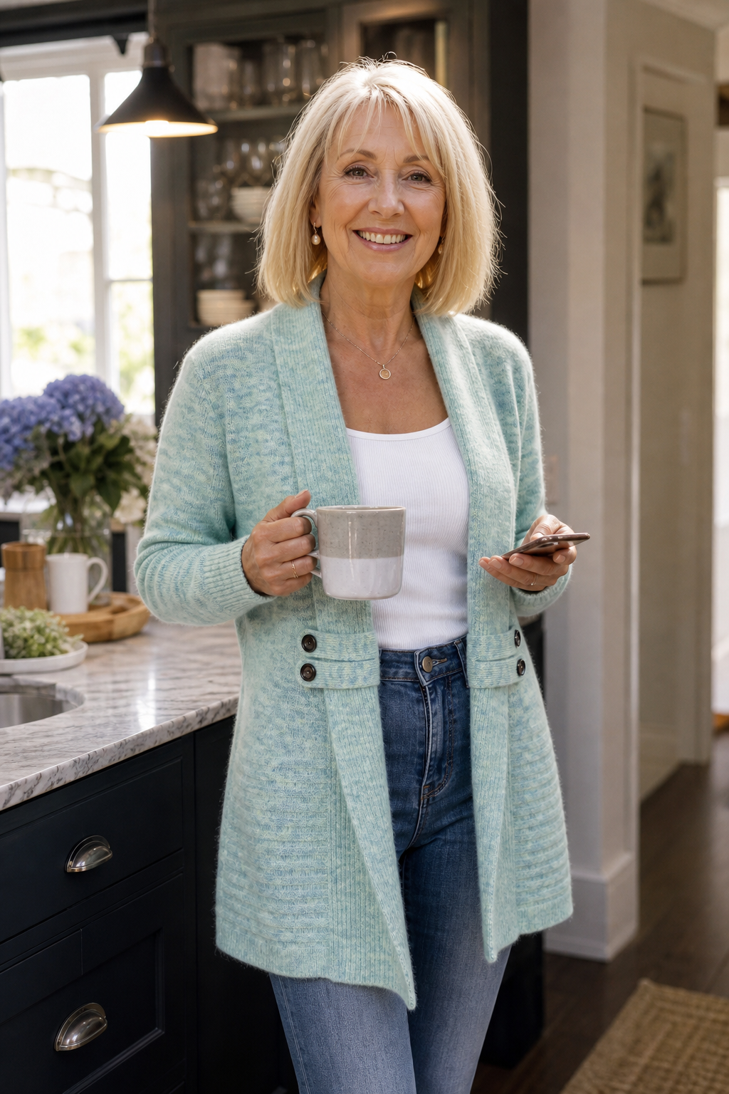  Double-Breasted Belted Knit Cardigan