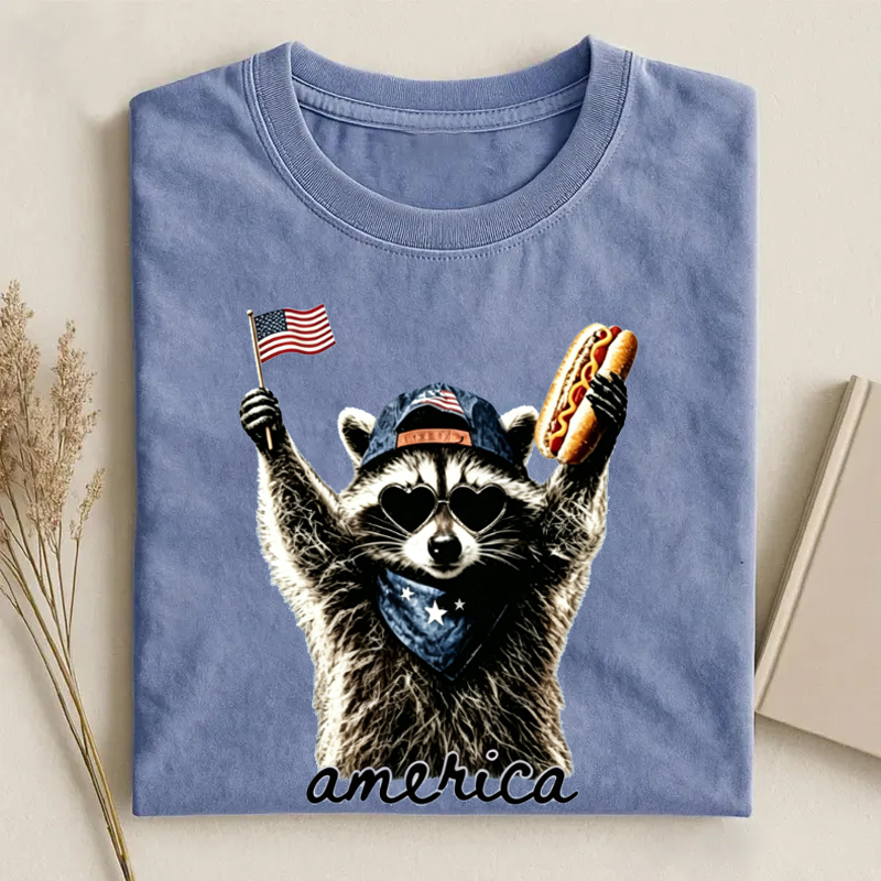 Feral & Free Racoon 4th of July T-shirt - Blue