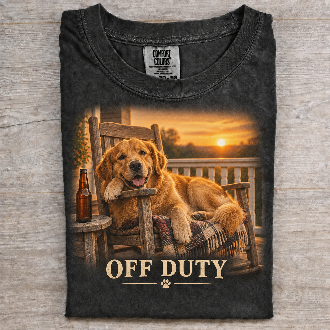 Golden Retriever Off Duty Sunset Porch T-shirt
