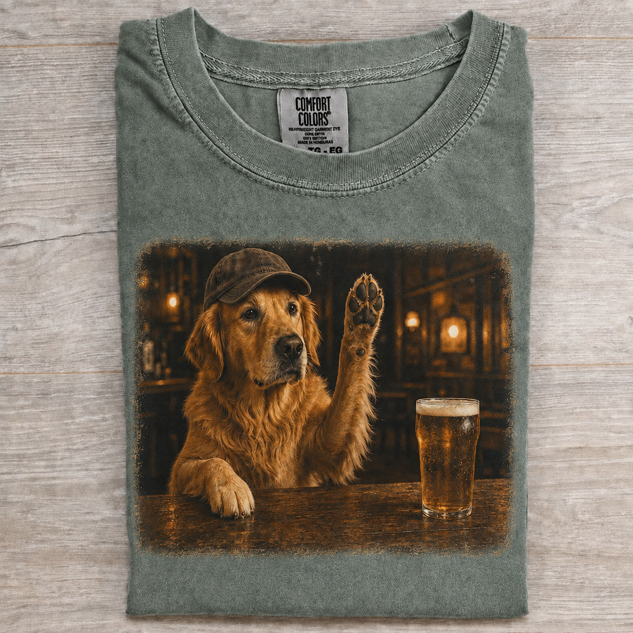Golden Retriever Calling the Bartender T-shirt - Sage