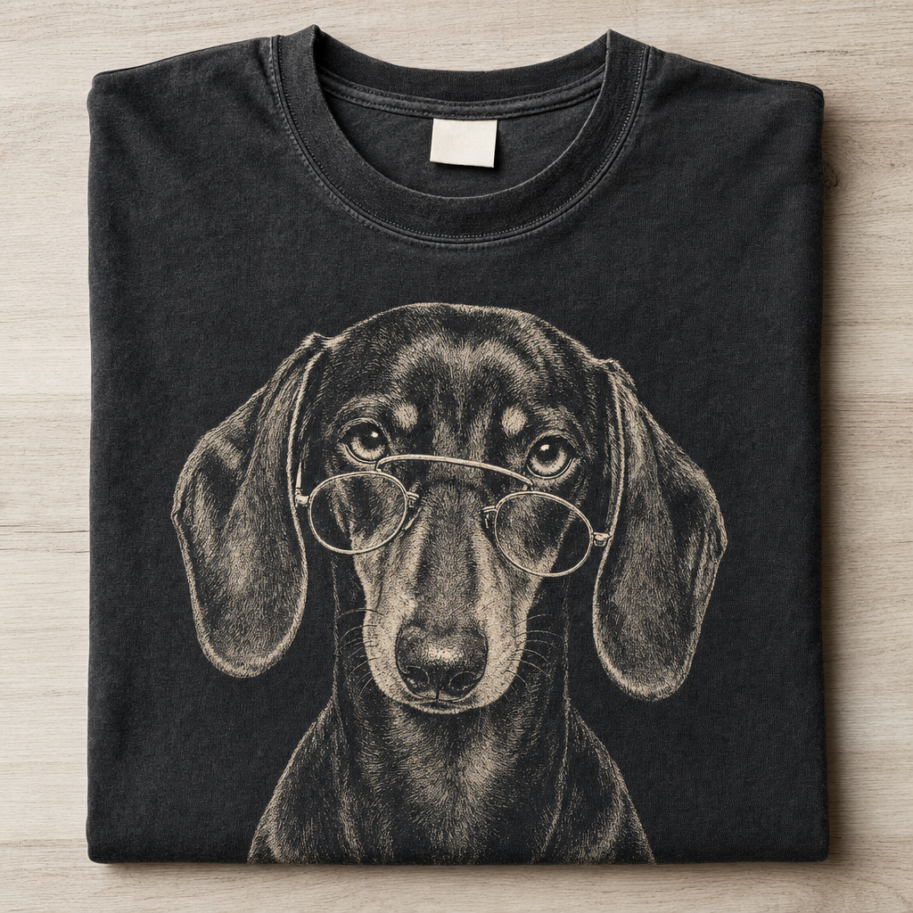 Deadpan Dachshund Glasses Graphic T-shirt