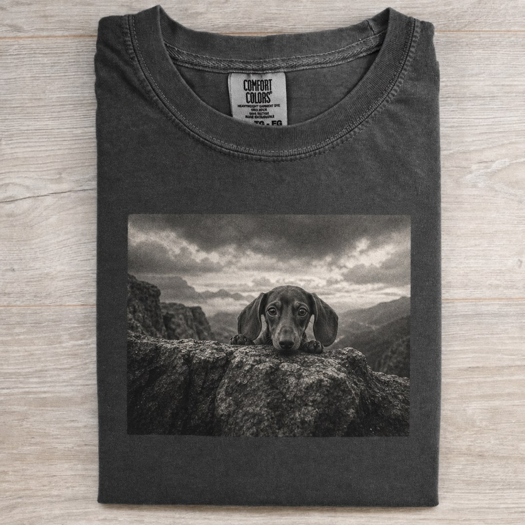 Cinematic Dachshund Cliff Graphic T-shirt