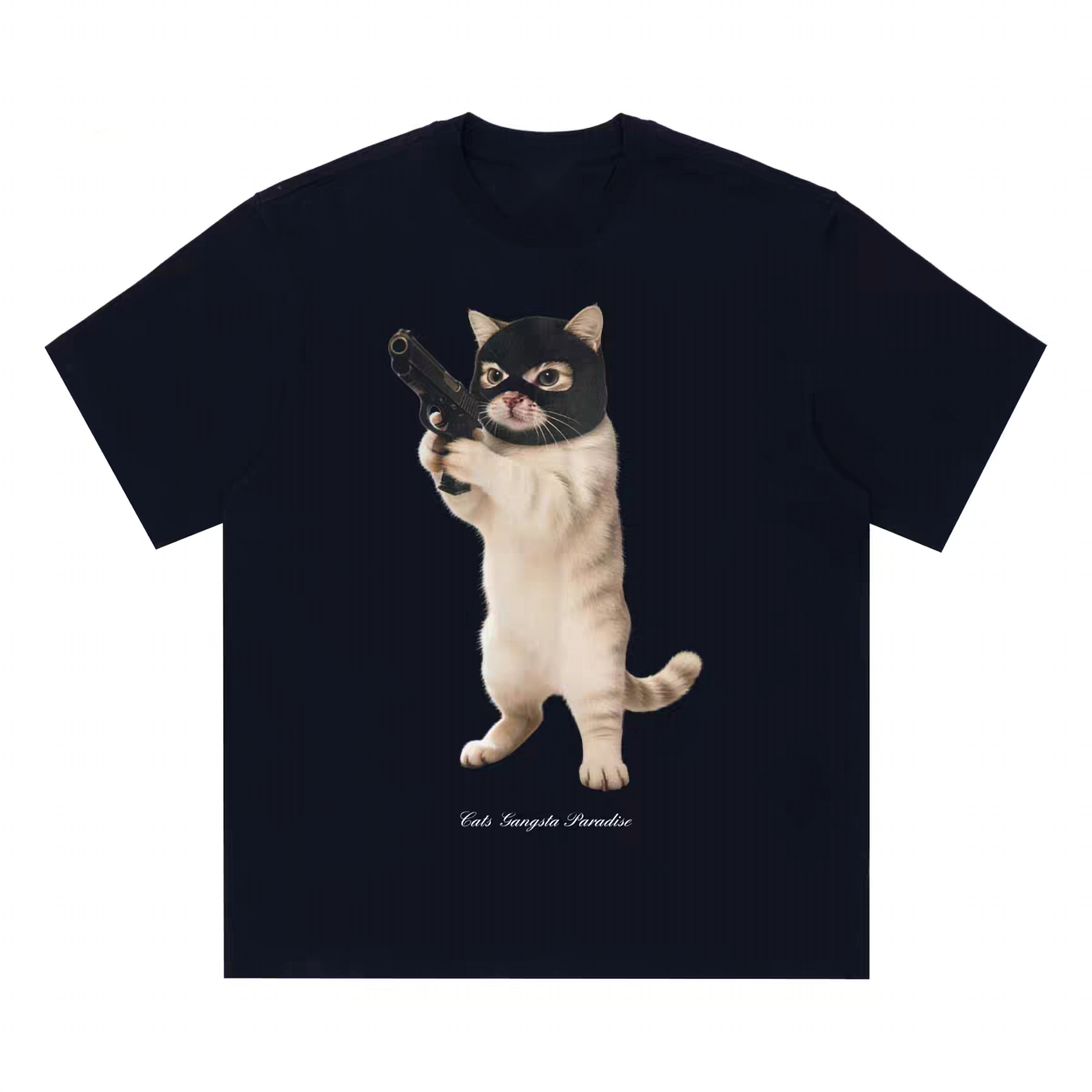 Gangsta Cat Graphic T-shirt - Black