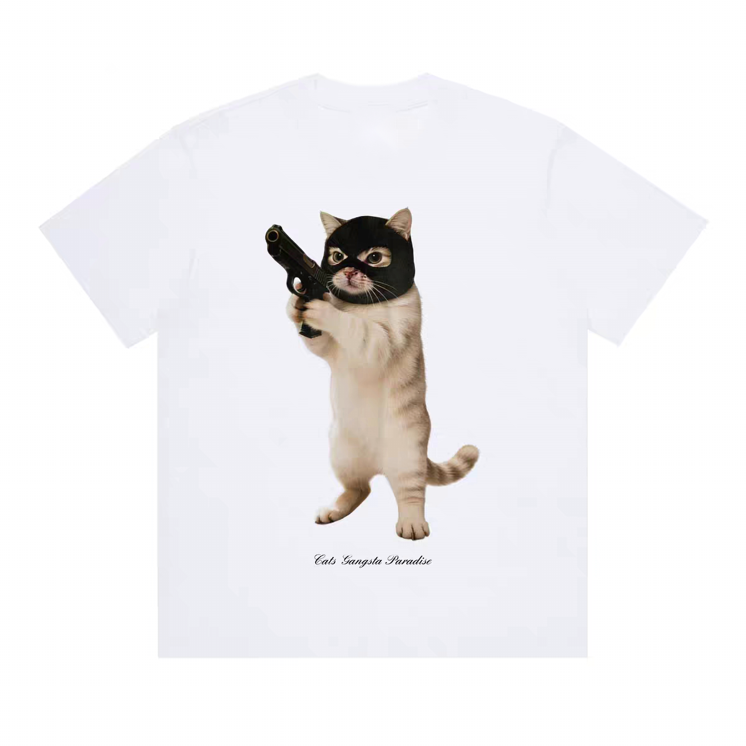 Gangsta Cat Graphic T-shirt - White