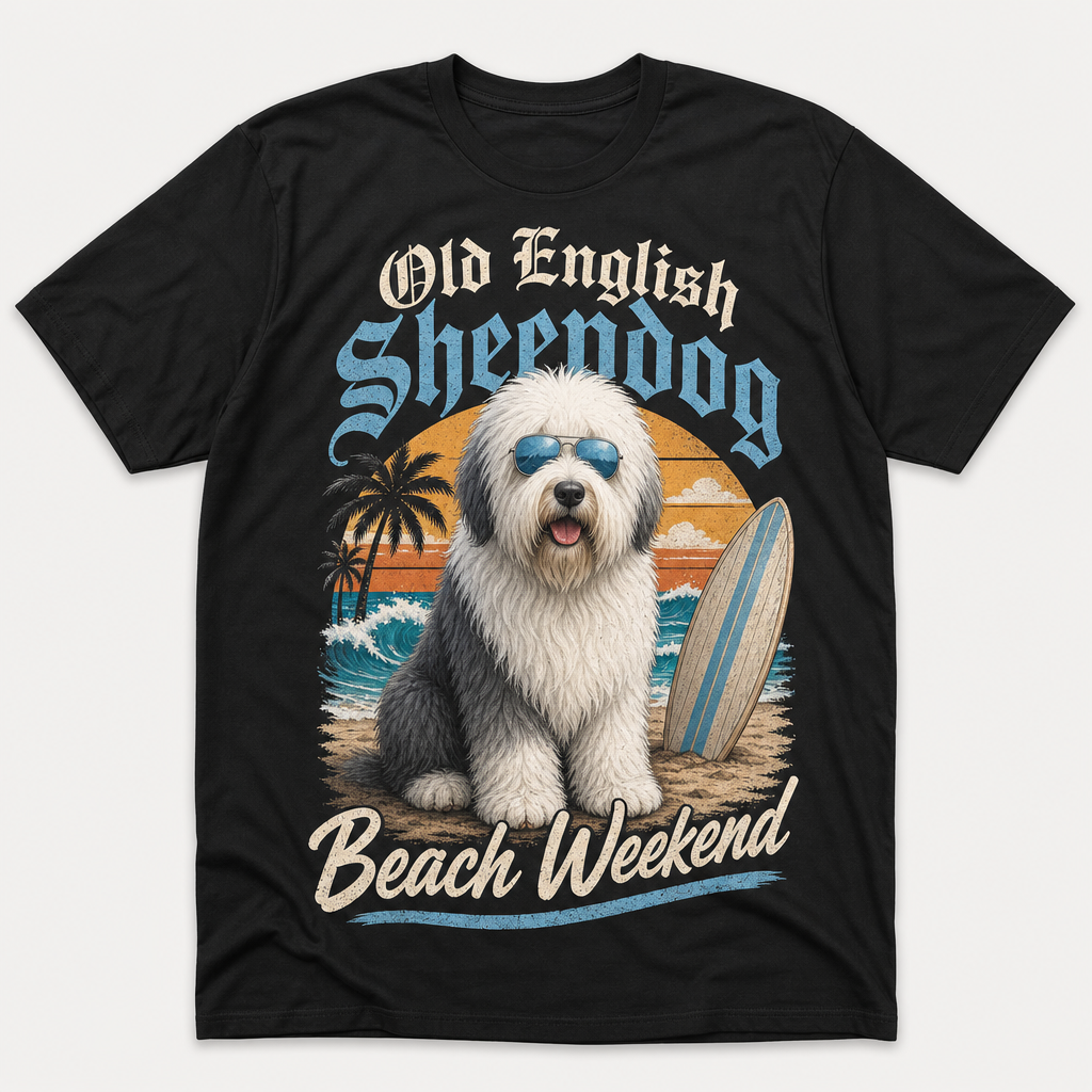 Old English Sheepdog Beach Weekend Graphic T-shirt