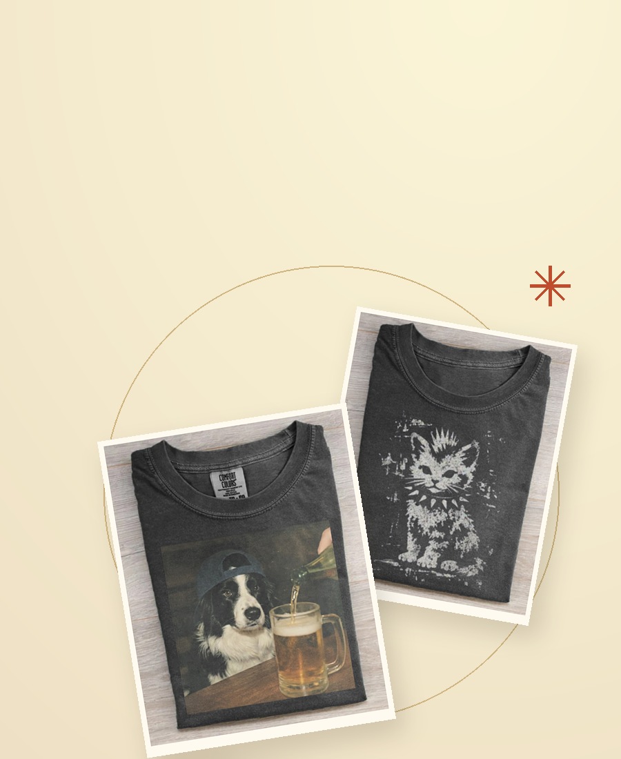 Dog and cat graphic T-shirts