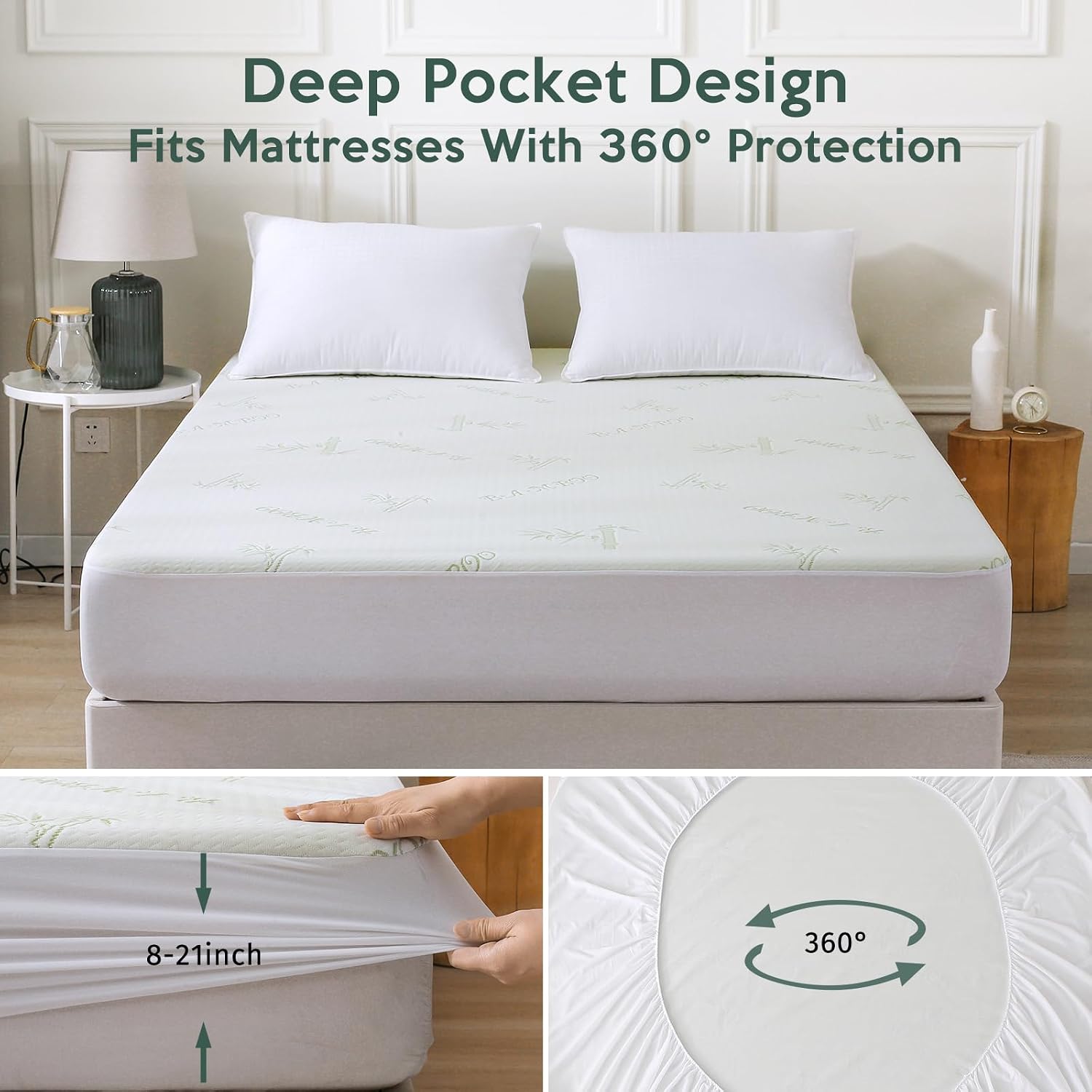MUXHOMO Twin Mattress Protector Waterproof, Mattress Cover Twin Size Bed, Cooling and Breathable Bed Pad Cover, Deep Pocket 8"-21"