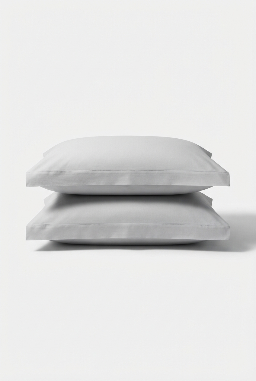 Set of two light gray pillowcases folded in a minimalist stack