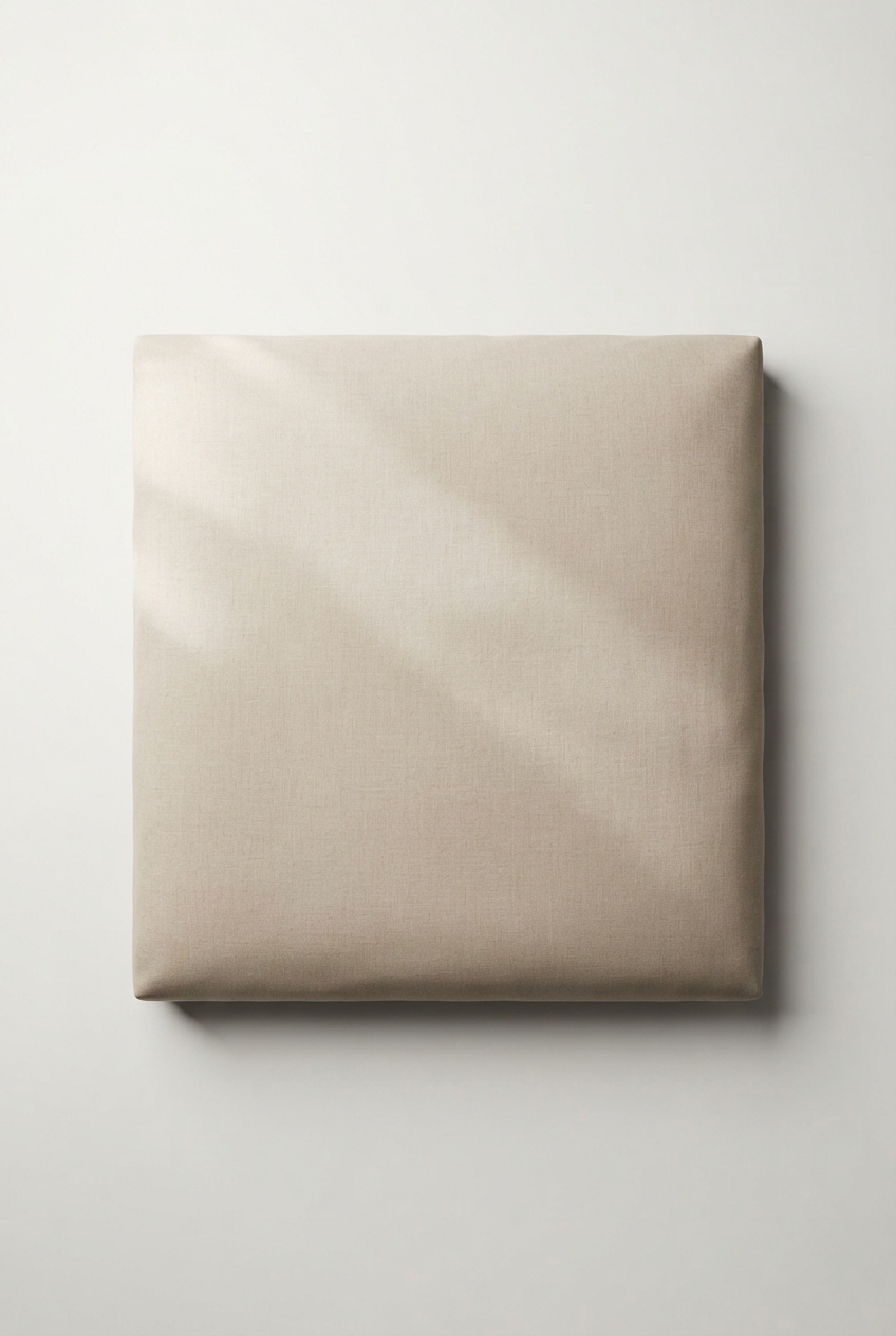 Beige linen blend duvet cover folded with clean lines