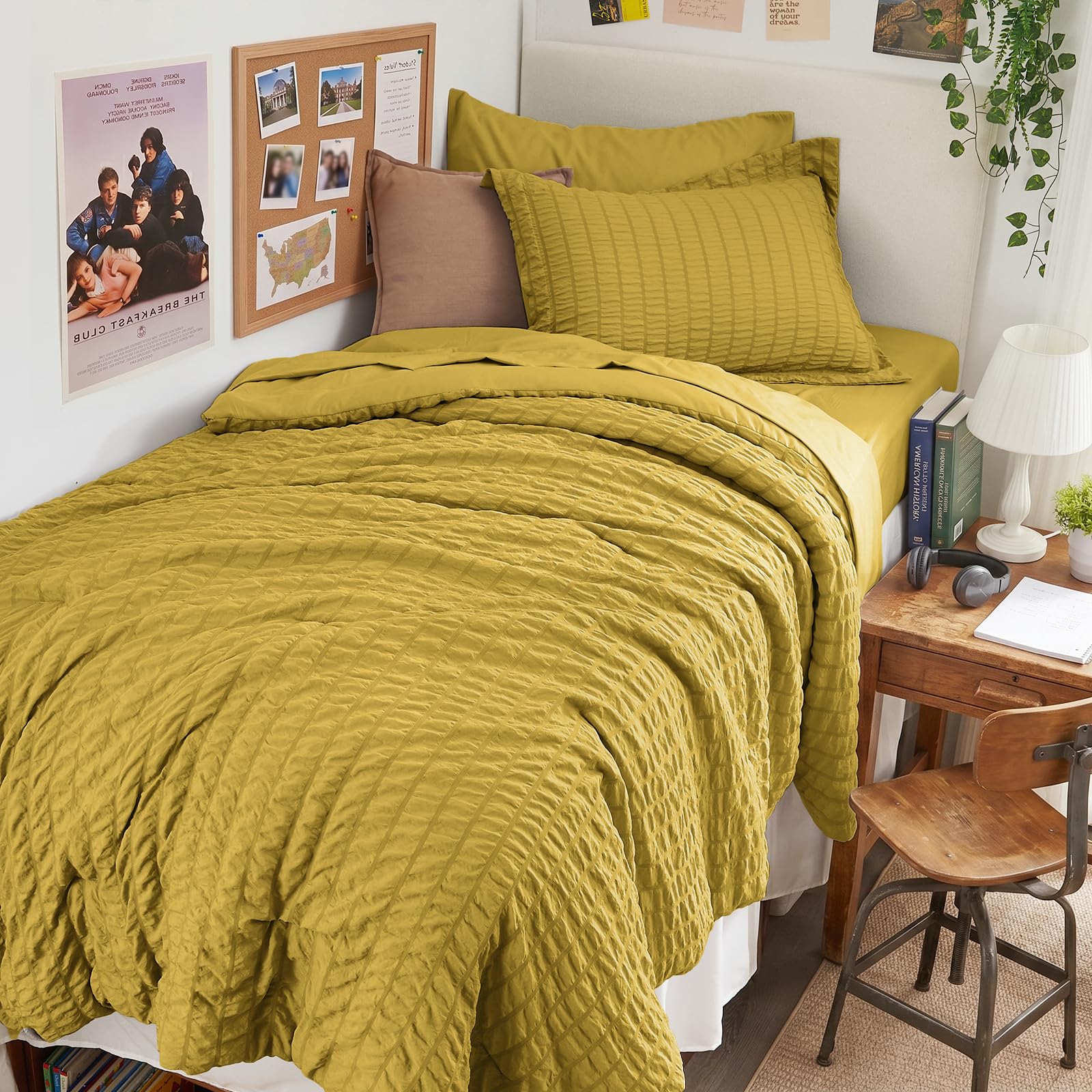 HYMOKEGE Full Size Comforter Sets Seersucker 7 Pieces, All Season Luxury Bed in a Bag for Bedroom, Bedding Set with Comforters, Sheets, Pillowcases & Shams, Dark Grey