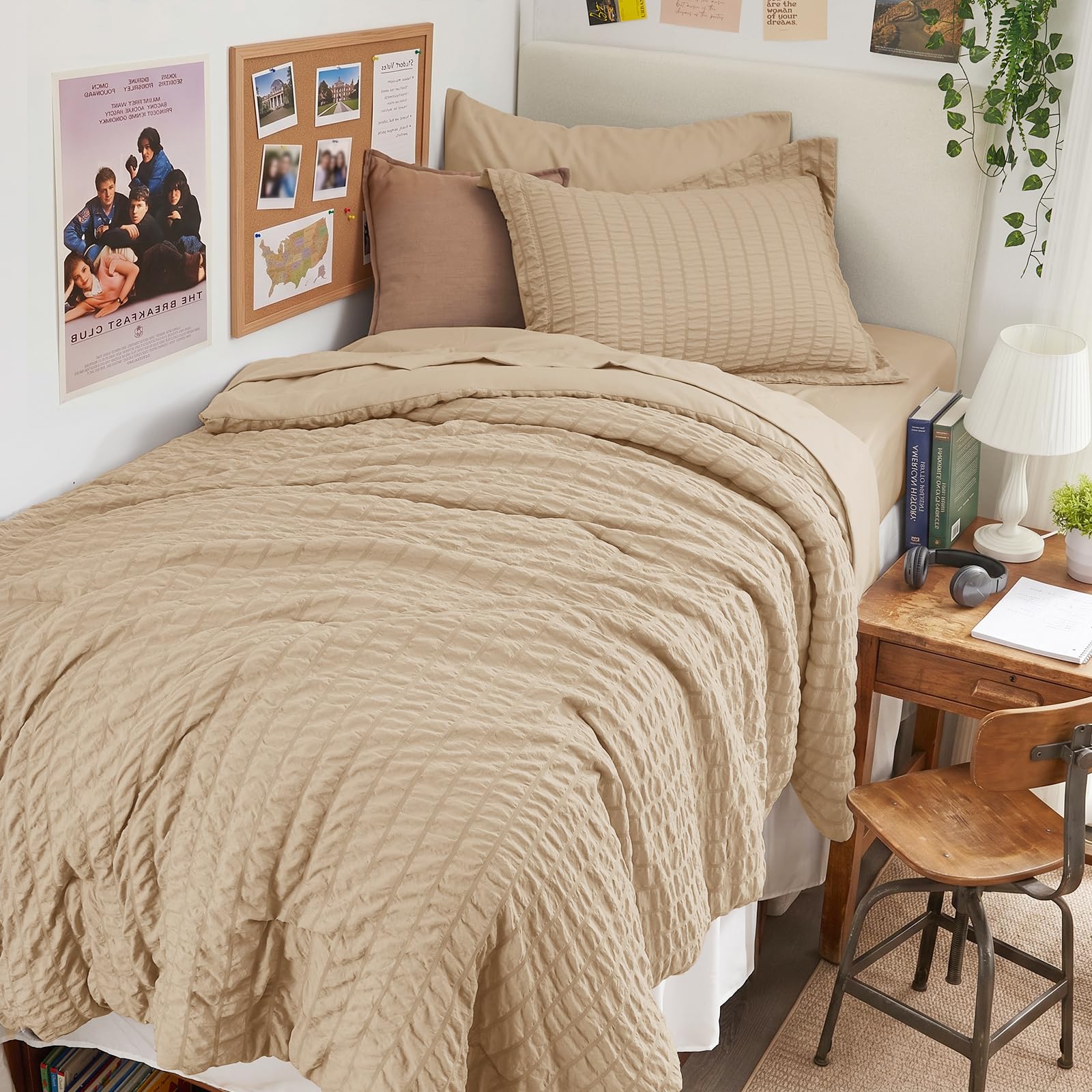 HYMOKEGE Full Size Comforter Sets Seersucker 7 Pieces, All Season Luxury Bed in a Bag for Bedroom, Bedding Set with Comforters, Sheets, Pillowcases & Shams, Dark Grey
