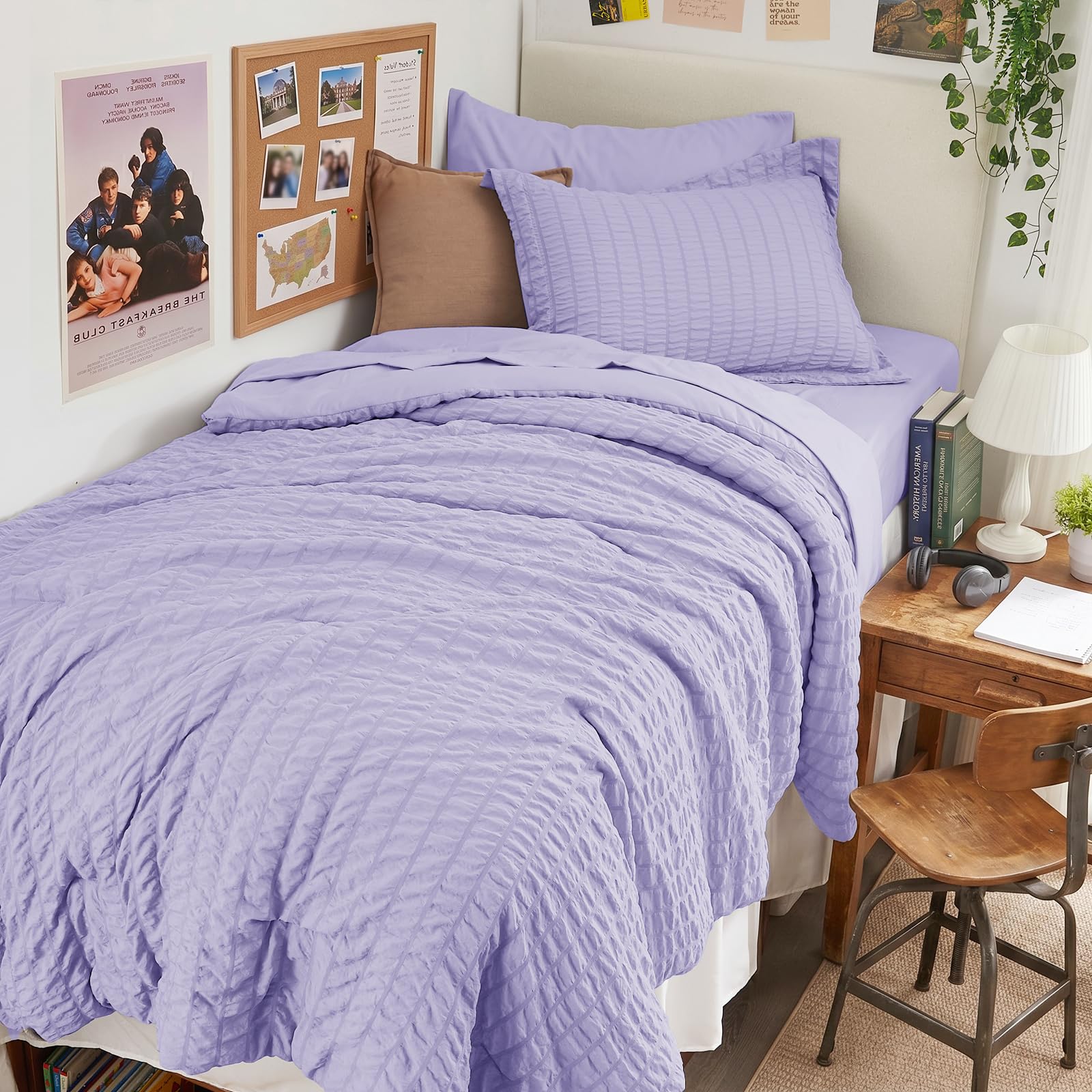 HYMOKEGE Full Size Comforter Sets Seersucker 7 Pieces, All Season Luxury Bed in a Bag for Bedroom, Bedding Set with Comforters, Sheets, Pillowcases & Shams, Dark Grey