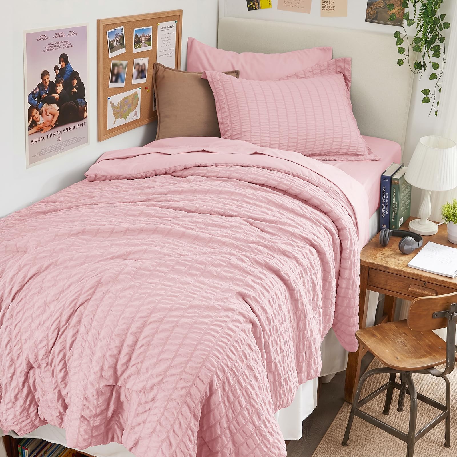 HYMOKEGE Full Size Comforter Sets Seersucker 7 Pieces, All Season Luxury Bed in a Bag for Bedroom, Bedding Set with Comforters, Sheets, Pillowcases & Shams, Dark Grey